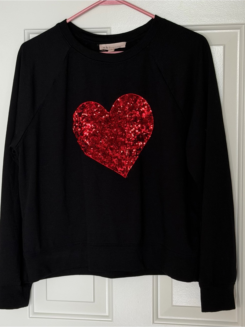 Philosophy Black Sweatshirt with Red Sequin Heart